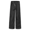 Calça Jeans de Botões Múltiplos com Barra Lateral de Nicho para Homens, Cor Original Tecido Jeans Preto, Corte Desconstruído, Bolsos Grandes com Patch, Calça Larga Solta