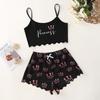 Transfronteiriço Europa e Estados Unidos Nova Carta Impressa Sling Top Shorts Home Roupas Sexy terno Pijama Puro Feminino