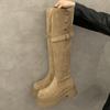 Botas Dobráveis de Solado Grosso Estilo Coreano Fashionable Two-Wear para Mulheres Outono e Inverno 2025 Novas Botas de Cavaleiro de Salto Grosso Acima do Joelho