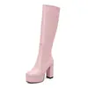 Botas Altas de Nuevo Estilo que Muestran la Pierna, Botas de Caballero Estilo Europeo y Americano, Botas de Plataforma con Tacón Grueso Alto, Tallas Grandes 40-43, Botas de Exportación