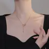 Collar de Doble Anillo para Mujer 2023 Nuevo Estilo Lujo Ligero Alto Nivel Elegante Cadena para Clavícula con Borla Colgante de Anillo Microincrustado Joyería