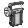 Nova luz portátil movida a energia solar transfronteiriça, holofote externo ultrabrilhante de longo alcance com luz lateral COB e luz de detecção de aviso azul-vermelha