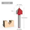 Conjunto de 6 Peças Haste de 1/4 Broca de Tupia em Forma de V a 90 Graus Cortador de Máquina de Acabamento de Bordas de Madeira Cortador Integrado para Dobra de Bordas de Placa Broca de Tupia de Aço Tungstênio