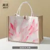 Bolsa Tote de Linho Impermeável em Estoque, Personalizável com Logo, Bolsa de Lona Pintada a Óleo, Bolsa de Compras de Lona Personalizada, Bolsa de Mão Ecológica