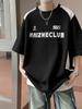 Camiseta de Manga Corta para Hombre Verano Nuevo Peso Pesado Marca de Moda Americana High Street Mangas Raglán Contrastantes Camiseta Holgada de Media Manga para Hombre