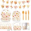 Amazon Acción de Gracias Otoño Floral Tema Fiesta Vajilla Set Platos de Papel Servilletas de Papel Mantel Banderín Decoración Suministros