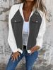 Amazon Aliexpress Comercio Exterior Transfronterizo Chaqueta con Cremallera Bloques de Color Otoño e Invierno Chaqueta Casual Cómoda de Mezclilla Empalmada Ropa para Mujer