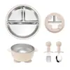 Vajilla infantil Plato de comida para bebé con compartimentos Vajilla de acero inoxidable 304 Plato de comida de silicona Juego de tenedor y cuchara Bol para comida complementaria para bebé