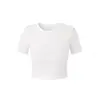 26805-26 Verão Estilo Coreano Slim Fit Gola Redonda Pequena Curta Cropped Lisa Manga Curta Pulôver Camiseta Camisa Básica