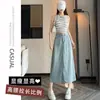 Falda de Mezclilla Lyocell Tencel Color Claro para Mujer Verano Delgada Seda de Hielo Cintura Alta Dobladillo Línea A Abertura en Cadera