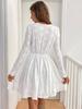 Vestido de Verano Mini Elegante de Color Sólido con Parches de Encaje para Mujer, Colección Primavera 2026, con Borde Festoneado