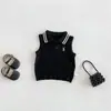 Dianxi Bebê Verão Nova Chegada Estilo College Colete de Tricô Camisa POLO Menina Bloco de Cores Saia Plissada Conjunto de Duas Peças