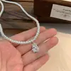 Moda Francesa Exquisito Colgante de Circonita Amor Perla de Imitación Cadena de Clavícula Geométrica Cola de Pez Cadena de Collar de Lujo Ligero para Mujer