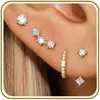 Set de Pendientes de Trébol de Cuatro Hojas con Circonita Transfronterizo, Pendientes Dorados en Capas de Lujo Ligero, Accesorios de Moda para Mujer, Flor de Trébol de Cuatro Hojas