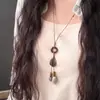 Nuevo Colgante Oval Hueco Estilo Chino Collar Largo para Mujer, Cadena para Suéter de Diseño de Nicho Estilo Étnico, Accesorio de Cuello Vintage