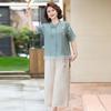 Moda de Verano 2025 Moda para Madres Nuevo Estilo Chino Tops Estampados Noble Estilo Nacional Traje de Dos Piezas para Mujeres de Mediana Edad y Mayores
