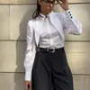 Camisa Blanca Estilo Francés para Mujer, Diseño de Nicho para Primavera y Otoño, Cuello de Solapa, Camisa de Punto de Manga Larga, Moderna y Versátil para el Trabajo
