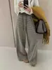 Pantalones Casuales de Pierna Ancha Rayados Estilo Coreano Estilo Perezoso con Cordón Cintura Elástica Nuevo para Principios de Primavera Todo Fósforo Arrastre Pantalones de Verano para Mujer