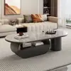 Estilo color crema apartamento pequeño y mediano luz de lujo moderno ovalado piedra sinterizada mesa de centro de celebridad de internet sala de estar doméstica mesa de alta calidad mueble de TV