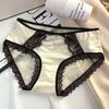 Ropa interior de encaje satinado con pestañas, estilo francés, para niñas, con textura de seda morera, entrepierna sexy, transpirable, cintura media.
