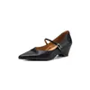 Camada superior de couro bovino~O tempo voa novos sapatos de couro genuíno de peça única femininos sapatos Mary Jane retrô com saias bico fino salto alto