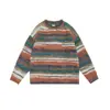 Suéter Retro Rayado Estilo Universitario para Hombres y Mujeres, Tejido de Cuello Redondo para Parejas, Top Holgado de Otoño e Invierno, Suéter de Punto de Diseñador