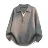 Malha de Gola Outono e Inverno Loose Falso Duas Peças Suéter Gola V Masculino Cor Sólida Casual Espessado Camada Interna Quente Top
