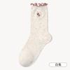Calcetines de Encaje de Hongo Blanco para Mujer, Hilo de Algodón, Calcetines de Rizo con Patrón Animal, Calcetines Elásticos de Trabajo hasta Media Pantorrilla