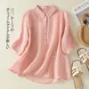Camisa Casual de Color Sólido con Cuello de Solapa y Media Manga para Mujer, Holgada y Versátil, Top Pullover Adelgazante, Nuevo Estilo Verano 2026