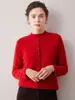 Cardigã de cashmere puro, novo estilo outono/inverno, caimento solto, gola semimalta, abotoado, comprimento curto, suéter de base, peça externa, blusa de manga longa