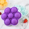 Molde redondo de silicone para cubos de gelo de hóquei no gelo com sete furos, criativo, para cubos de gelo de uísque, desmoldagem rápida, grau alimentício, fabricação de gelo, cubo de gelo, atacado