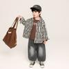 Camisa para Niños Changguo Estilo Coreano Otoño Primavera y Otoño Camisa de Rayas Verticales para Niños Top de Manga Larga Chaqueta