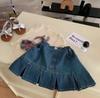Roupas para Pais e Filhos Verão 2023 novo conjunto suéter gola redonda suéter bordado de manga curta saia plissada conjunto de duas peças