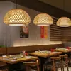Lámparas colgantes de arte y tejido de bambú, iluminación de sala de té y casa de huéspedes estilo Zen, linternas de restaurante estilo chino nuevo, lámparas creativas de ratán estilo japonés comerciales
