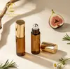 Botella de Vidrio con Bola Metálica Dorada 3ml 5ml 10ml Botella Recargable para Aceites Esenciales y Perfumes Botella con Bola Rodante para Crema de Ojos Portátil Cosméticos y Productos para el Cuidado de la Piel