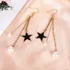 Pendientes Largos de Perlas con Forma de Estrella de Cinco Puntas Dulces Estilo Coreano, Pendientes de Lujo Ligero de Moda con un Toque Exclusivo y Versátil de Gama Alta