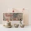 Conjunto de Chá Kung Fu Gaiwan Azul e Branco Vintage Vermelho Firestone Três Talentos Presente Corporativo de Alto Padrão Personalizável com Logo