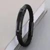 Pulsera Trenzada de Cuero con Fibra de Carbono de Moda del Fabricante Original, Joyería de Pulsera Retro de Acero Inoxidable Versátil y a la Moda para Hombre