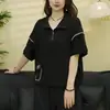 Camiseta de algodón de verano nueva, casual, holgada, con media cremallera, cuello alto, manga corta, para mujer, elegante y versátil, efecto adelgazante