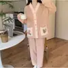 Bata de Franela para Mujer Otoño e Invierno Engrosada Traje Cardigan Arcoíris Largo Talla Grande Caliente de Coral Fleece Ropa para el Hogar Bata