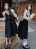 Vestido de dos piezas para mujer transfronterizo europeo y americano, camisa blanca de manga larga con solapa, vestido de tirantes negros al por mayor