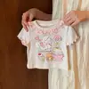 Conjunto de Camiseta de Manga Corta y Shorts con Capullos de Flor para Niña 2026 Verano Lindo para Niña Pequeña Bebé Moda Dulce Conjunto de Dos Piezas