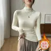 Nuevo Estilo Top Térmico de Cuello Medio Alto para Mujer, Ropa Interior Otoño/Invierno, Elegante Camiseta Negra de Manga Larga, Top Forrado de Felpa Cepillada, Moderno