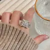 Anillo Abierto Apilable de Plata con Circonitas Microincrustadas Chapado en Plata Ins Anillo Metálico de Alta Gama con Diamantes Ajustable Joyería