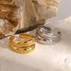 Anillo hueco de apertura de línea de doble capa de acero inoxidable de oro de 18 quilates, diseño de alto nivel silencioso, no se decolora, joyería al por mayor