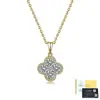 Collar de plata de ley S925 de trébol de cuatro hojas con moissanita para mujer, colgante con cuatro piedras principales engastadas, cadena de clavícula de lujo ligero de la suerte al por mayor