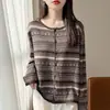 Elegante Abrigo 26 Cárdigan de Punto para Mujer, Jacquard, Nuevo Estilo Transfronterizo, Diseño Adelgazante, Primavera y Otoño, Fair Isle Ajuste Holgado