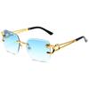 2023 Nueva Moda Gafas de Sol sin Montura para Mujer Trendy Personalizadas Leopardo Espejo Patilla Gafas de Sol Hombre Gafas Transfronterizas Venta al por Mayor