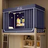 Mosquitero y Cortina para Litera de Dormitorio Estudiantil con Diseño de Tres Puertas Bloqueador de Luz, Soporte para Cortina de Cama de Dormitorio, Mosquitero Extensible a Prueba de Polvo
