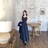 Traje Talla Extra para Mujer 2025 Otoño Estilo Coreano con Cordones Cuadros de Punto de Manga Larga Falda de Tirantes Cuadros Elegante Conjunto de Dos Piezas